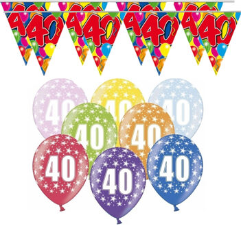 Folat Versiering pakket - 40 jaar - vlaggetjes en ballonnen - feestartikelen pakket 40e verjaardag