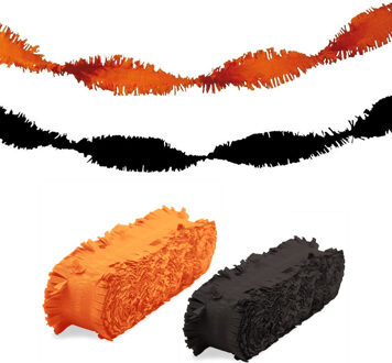 Folat versiering slingers - combi set - zwart/oranje - 24 meter - crepe papier