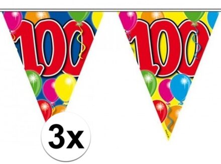 Folat Vlaggenlijn 100 jaar - 3x - 10 meter - plastic - Leeftijd - 100e verjaardag - versiering Multi