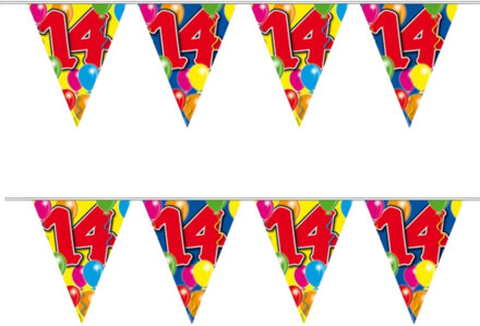 Folat Vlaggenlijn 14 jaar - 2x - 10 meter - plastic - leeftijd versiering - vlaggetjes