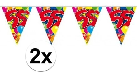 Folat Vlaggenlijn - 2x - plastic - 10 meter - 55 jaar - verjaardagsversiering - buiten decoratie