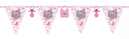 Folat Vlaggenlijn - 2x stuks - Geboorte meisje - roze - 6 meter - karton - Its a girl - meid geboren versi