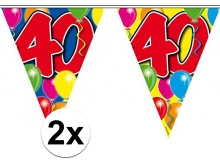 Folat Vlaggenlijn 40 jaar - 2x - 10 meter - plastic - leeftijd versiering - 40e verjaardag Multi