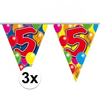 Folat Vlaggenlijn 5 jaar - 3x - 10 m - plastic - leeftijd versiering - 5e verjaardag Multi