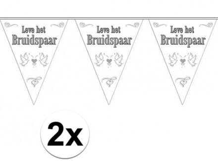 Folat Vlaggenlijn Bruidspaar - 2x stuks - 10 meter - huwelijk - leve het bruidspaar Wit