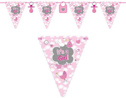 Folat Vlaggenlijn - Geboorte meisje - roze - 6 meter - karton - Its a girl - meid geboren versiering