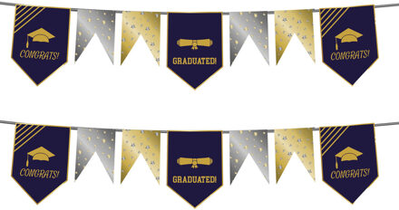 Folat Vlaggenlijn geslaagd - 2x - 6 meter - goud/zilver - papier - diploma examenfeest