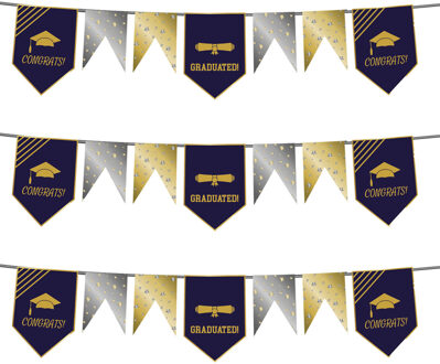 Folat Vlaggenlijn geslaagd - 3x - 6 meter - goud/zilver - papier - diploma examenfeest