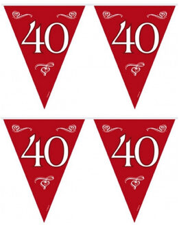 Folat Vlaggenlijnen 40 jaar - 2x stuks - rood - 10 meter - plastic - 40e jubileum slingers - versiering