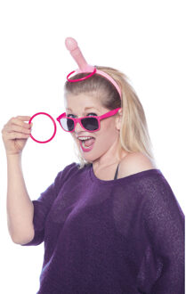 Folat Vrijgezellenfeest Piemel ringwerpen - diadeem/tiara - incl. ringen - roze - 10 x 25 cm