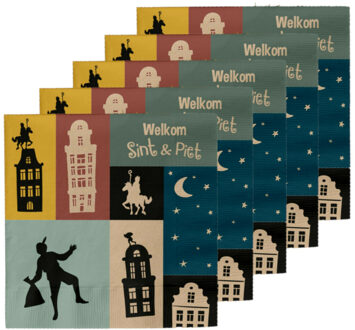 Folat Welkom Sinterklaas tafel diner/lunch servetten - 60x stuks - 33 x 33 cm - 3-laags servetten
