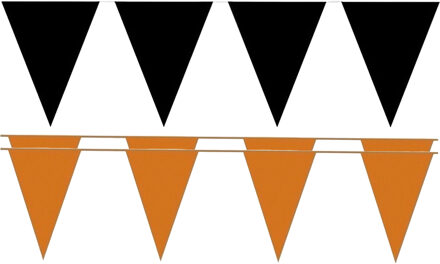 Folat Zwart/oranje feestversiering puntvlaggetjes pakket 60 meter