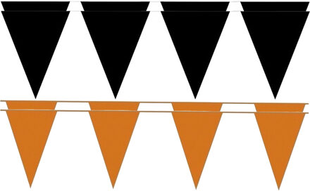 Folat Zwart/Oranje feestversiering puntvlaggetjes pakket 80 meter
