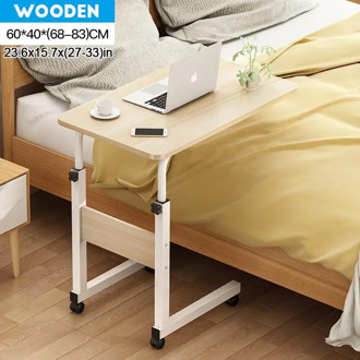 Foldable Computer Table Adjustable Portable Wooden Laptop Desk Rotate Laptop Bed Table Can be Lifted Standing Bedside Desk