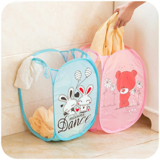 Foldable Mesh Laundry Baskets Dirty Clothing Storage Basket Kids' Toys Shoes Socks Sundries Storage Organizer Cute Cartoon Print