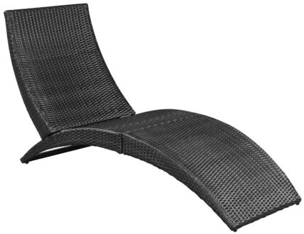 Foldable Sun Lounger with Cushion Poly Rattan Black