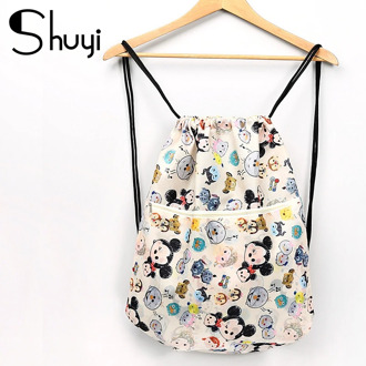 Foldable Waterproof String Backpack for Gym Workout Outdoor Running Travel Cartoon School Eco Friendly Shopping Bag with Zipper