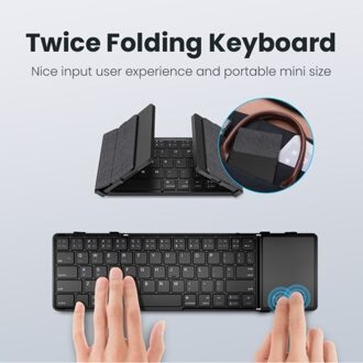Foldable Wireless Keyboard BT5.1 Mobile Phone Tablet PC Triple System Universal Business Leather Portable Keyboard Pocket Size Portable BT Wireless Keyboard with Touchpad Rechargeable for Android Windows iOS