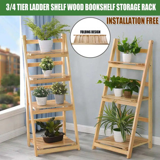 Folding 3/4 Tier Ladder Wooden Flower Plant Rack Stand Shelves For Balcony Shelf Yard Living Room Garden Patio Outdoor Decor