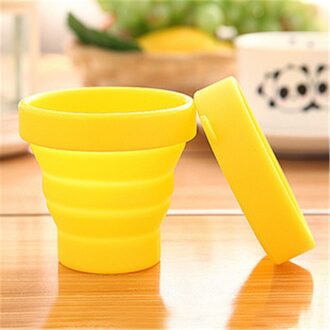Folding Cups 100Ml Bpa Gratis Food Grade Water Cup Reizen Siliconen Intrekbare Gekleurde Draagbare Outdoor Koffie Handcup geel