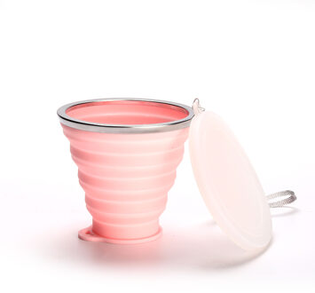 Folding Cups Ons Draagbare Siliconen Opvouwbare Beker Hittebestendig Cup Met Deksel Cup Drinkware Cup Voor Huis Keuken roze