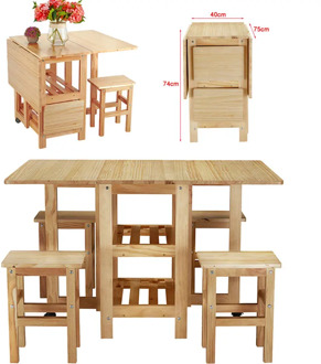 Folding Dining table Set 4 chairs Extended Table Chairs Waxed Pine Butterfly Wooden Kitchen Furniture