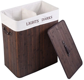 Folding Double-lattice Bamboo Folding Basket Body Wth Cover Dark Brown Double Folding Hamper With Lid Laundry Basket