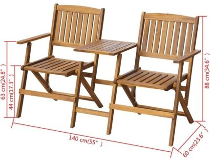 Folding garden bench with tea table Solid acacia wood