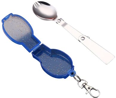 Folding Pocket Lepel Spork Lichtgewicht Outdoor Camping Gebruiksvoorwerp Roestvrij Staal Vouwen Lepel Spork Met Opbergdoos blauw Spork