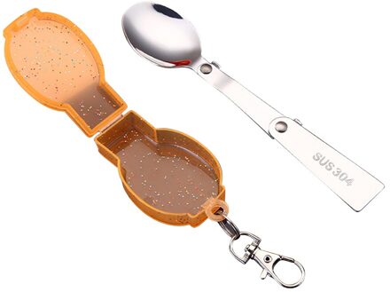 Folding Pocket Lepel Spork Lichtgewicht Outdoor Camping Gebruiksvoorwerp Roestvrij Staal Vouwen Lepel Spork Met Opbergdoos oranje lepel