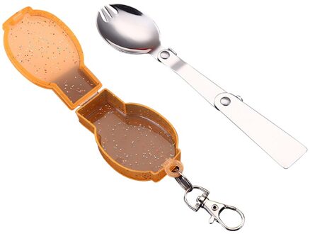 Folding Pocket Lepel Spork Lichtgewicht Outdoor Camping Gebruiksvoorwerp Roestvrij Staal Vouwen Lepel Spork Met Opbergdoos oranje Spork