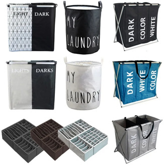 Folding Storage Basket Dirty Clothes Collecting Case Laundry Bag With 3 Grid Section Large Capacity Storage Box Toys Organizer