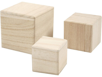 Folia Hobby knutsel kubussen - 3x - hout - decoratie blokken - 5 - 6 - 8 cm