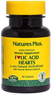 Folic Acid Hearts, Foliumzuur, 90 tabletten, Nature's Plus