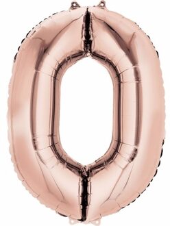 Folie ballon cijfer 0 - rose goud - leeftijd feestartikelen Roze