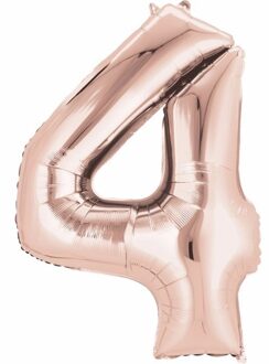 Folie ballon cijfer 4 - rose goud - leeftijd feestartikelen - Ballonnen Roze