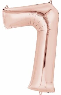 Folie ballon cijfer 7 - rose goud - leeftijd feestartikelen - Ballonnen Roze