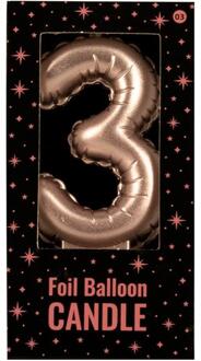 Folie Ballon Kaarsje Cijfer '3' Rose Goud Roze