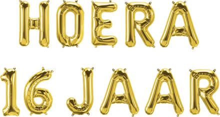 Folie Ballon Letterslinger - Hoera 16 Jaar goud