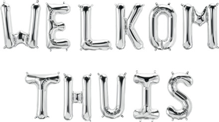 Folie Ballon Letterslinger - Welkom Thuis zilver