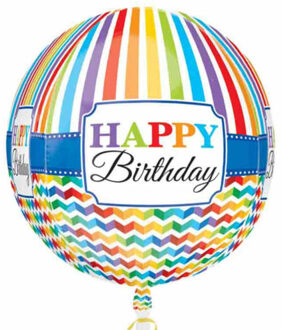 Folie ballon orbz/rond Gefeliciteerd/Happy Birthday 40 cm met helium gevuld Multi