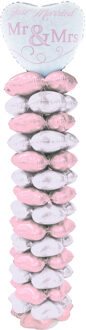 Folie Ballonnen Pilaar Mr & Mrs Roze, Wit - Transparant