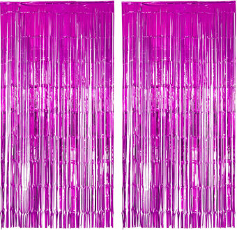 Folie deurgordijn versiering - 2x - fuchsia roze - 200 x 100 cm - Feestartikelen - Brandvertragend