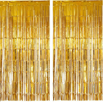 Folie deurgordijn versiering - 2x - goud - 200 x 100 cm - Feestartikelen - Brandvertragend