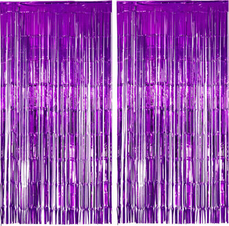 Folie deurgordijn versiering - 2x - paars - 200 x 100 cm - Feestartikelen - Brandvertragend