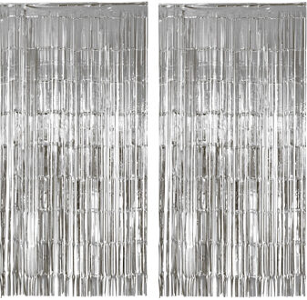 Folie deurgordijn versiering - 2x - zilver - 200 x 100 cm - Feestartikelen - Brandvertragend