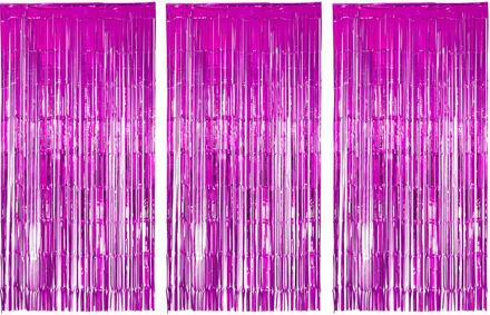 Folie deurgordijn versiering - 3x - fuchsia roze - 200 x 100 cm - Feestartikelen - Brandvertragend