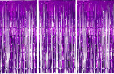Folie deurgordijn versiering - 3x - paars - 200 x 100 cm - Feestartikelen - Brandvertragend