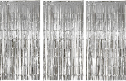 Folie deurgordijn versiering - 3x - zilver - 200 x 100 cm - Feestartikelen - Brandvertragend