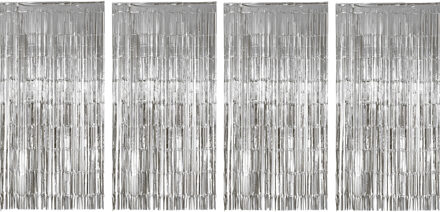 Folie deurgordijn versiering - 4x - zilver - 200 x 100 cm - Feestartikelen - Brandvertragend